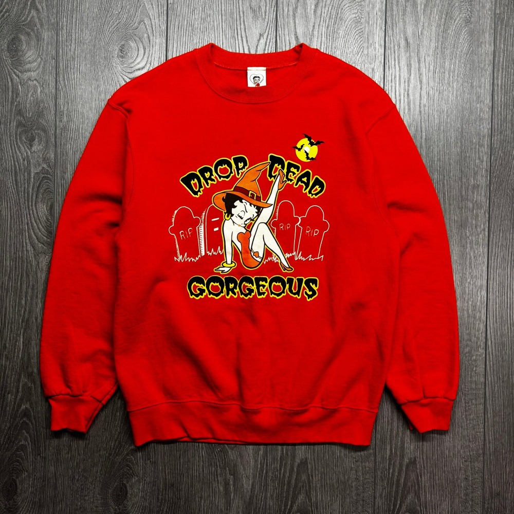 Vintage Betty Boop Drop Dead Gorgeous Halloween Sweatshirt Mens Medium 2004